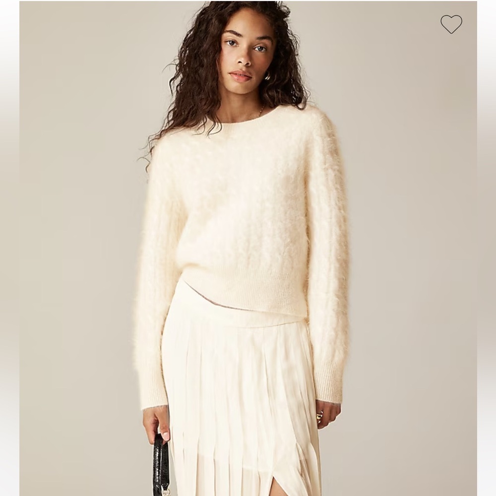 J. Crew Ivory Brushed Cashmere Cable Knit Crewneck Sweater NWT Medium - Picture 1 of 7